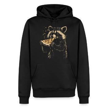 Raton laveur mangeant de la pizza - Sweat à capuche Premium bio Homme - noir - Devant - Nico (187cm)