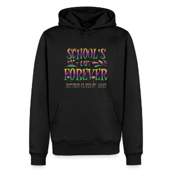 L’école est finie pour toujours, la classe retraitée de 2025 dit - Sweat à capuche Premium bio Homme - noir - Devant - Nico (187cm)