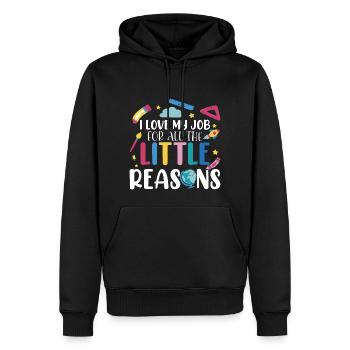 Ich liebe meinen Job aus all den kleinen Gründen - Männer Premium Bio Hoodie - Schwarz - Vorne - Nico (187cm)