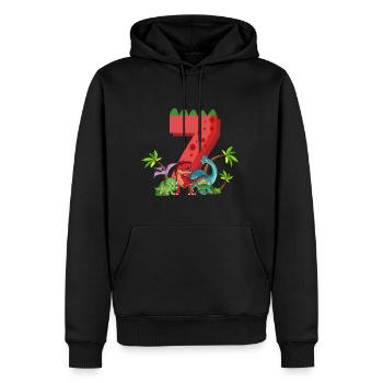 7 ans anniversaire dinosaure dinosaure j’ai 7 ans - Sweat à capuche Premium bio Homme - noir - Devant - Nico (187cm)