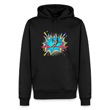 Motorradfahrer Pop Art Comic Retro Herzschlag - Männer Premium Bio Hoodie - Schwarz - Vorne - Nico (187cm)