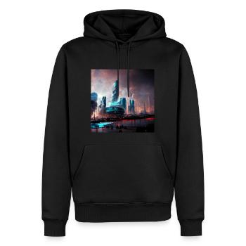 Futuritische Stadt - Männer Premium Bio Hoodie - Schwarz - Vorne - Nico (187cm)