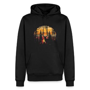 Hirsch Wald Reh Natur Sunset - Männer Premium Bio Hoodie - Schwarz - Vorne - Nico (187cm)