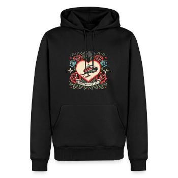 Quad Herzschlag Retro Tattoo mit Rosen - Männer Premium Bio Hoodie - Schwarz - Vorne - Nico (187cm)