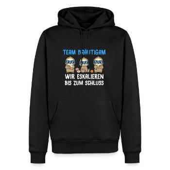 Team Bräutigam Wir Eskalieren Bis Zum Schluss - Männer Premium Bio Hoodie - Schwarz - Vorne - Nico (187cm)