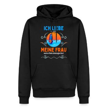 Windsurfen Ich liebe meine Frau - Männer Premium Bio Hoodie - Schwarz - Vorne - Nico (187cm)