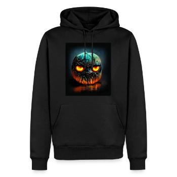 Böse blickenderHalloweenkürbis mit leuchtenden Aug - Männer Premium Bio Hoodie - Schwarz - Vorne - Nico (187cm)