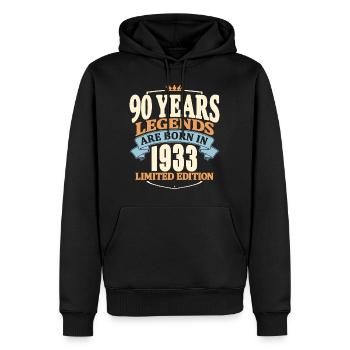 90 ans - les légendes sont nées en 1933 - Sweat à capuche Premium bio Homme - noir - Devant - Nico (187cm)