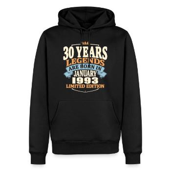 30 Jahre - geboren im Januar 1993 - Männer Premium Bio Hoodie - Schwarz - Vorne - Nico (187cm)