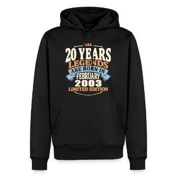 20 ans - né en février 2003 - Sweat à capuche Premium bio Homme - noir - Devant - Nico (187cm)