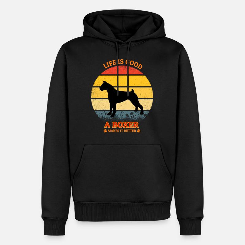Life Is Good A Boxer Makes It Better - Männer Premium Bio Hoodie - Schwarz