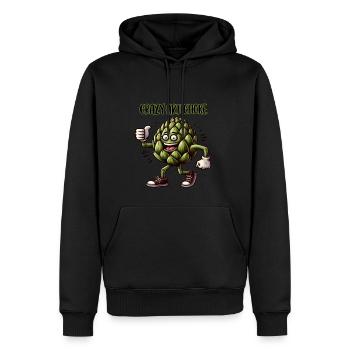Crazy Veggies: Artichoke Power Walker Thumbs Up - Männer Premium Bio Hoodie - Schwarz - Vorne - Nico (187cm)