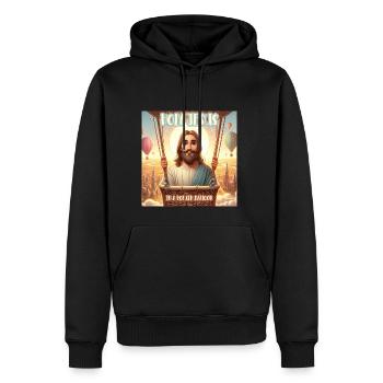 Heiliger Jesus in einem Heißluftballon - Männer Premium Bio Hoodie - Schwarz - Vorne - Nico (187cm)