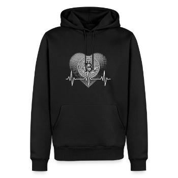 Herzschlag Bitcoin - Männer Premium Bio Hoodie - Schwarz - Vorne - Nico (187cm)