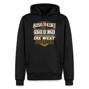 GEBÄUDEREINIGER - Der Auserwählte - Männer Premium Bio Hoodie - Schwarz - Vorne - Nico (187cm)