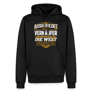 VERKÄUFER - Der Auserwählte - Männer Premium Bio Hoodie - Schwarz - Vorne - Nico (187cm)