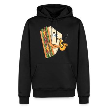 Saxophoniste Saxophones Fromage Musique Musicien - Sweat à capuche Premium bio Homme - noir - Devant - Nico (187cm)