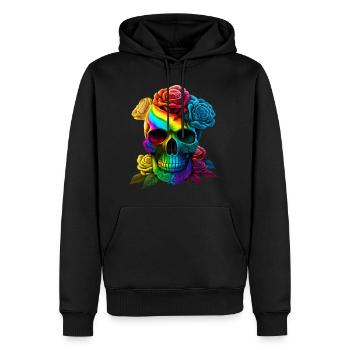Totenkopf in Regenbogenfarben - Männer Premium Bio Hoodie - Schwarz - Vorne - Nico (187cm)