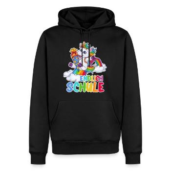 "Endlich Schule!" Einhorn Schulkind mit Zuckertüte - Männer Premium Bio Hoodie - Schwarz - Vorne - Nico (187cm)