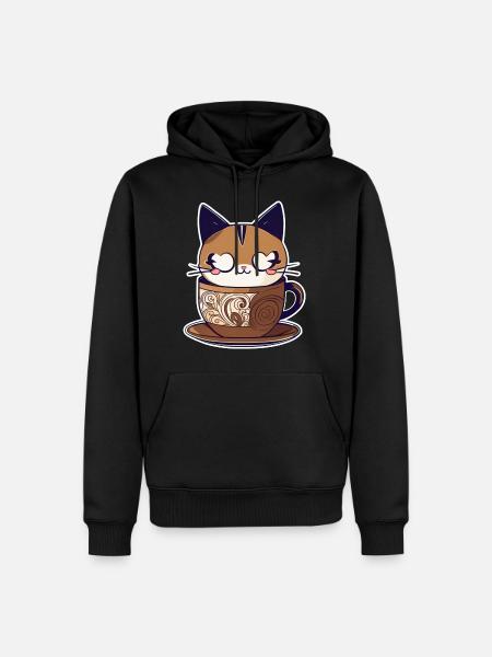 Chat de café mignon - Sweat à capuche Premium bio Homme - noir