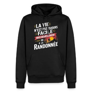 Heureusement on a la randonnée - Sweat à capuche Premium bio Homme - noir - Devant - Nico (187cm)
