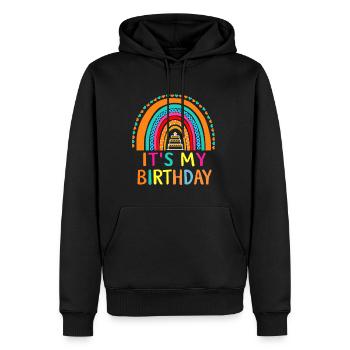 Fille c’est mon anniversaire Fille Arc-en-ciel Anniversaire - Sweat à capuche Premium bio Homme - noir - Devant - Nico (187cm)