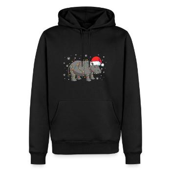 Hippopotame avec bonnet de Père Noël - Sweat à capuche Premium bio Homme - noir - Devant - Nico (187cm)