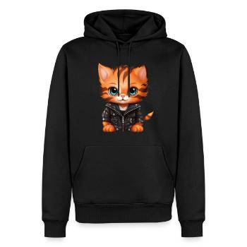 Baby Katze in Lederjacke - Männer Premium Bio Hoodie - Schwarz - Vorne - Nico (187cm)