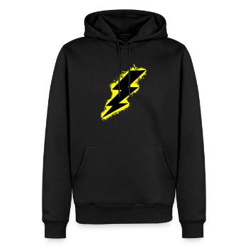 Bolt lightning yellow and black outline - Men’s Premium Organic Hoodie - black - Front - Nico (187cm)