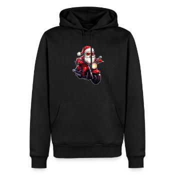 Lustiger Cartoon Santa Clause auf Motorrad - Männer Premium Bio Hoodie - Schwarz - Vorne - Nico (187cm)