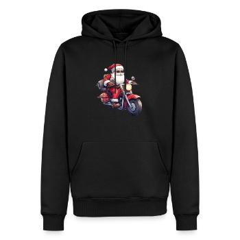 Lustiger Cartoon Santa Clause auf Motorrad - Männer Premium Bio Hoodie - Schwarz - Vorne - Nico (187cm)