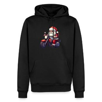 Lustiger Cartoon Santa Clause auf Motorrad - Männer Premium Bio Hoodie - Schwarz - Vorne - Nico (187cm)