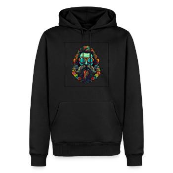 Buntes 70er Jahre Flower Power Hippie Design - Männer Premium Bio Hoodie - Schwarz - Vorne - Nico (187cm)