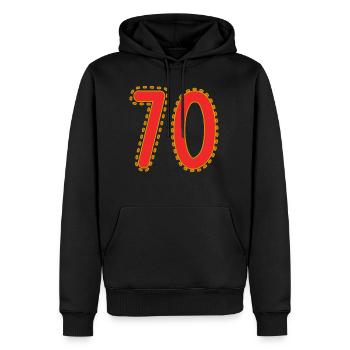 70. 70 JAHRE. 70. JAHRESTAG. 70-JÄHRIGES JUBILÄUM. - Männer Premium Bio Hoodie - Schwarz - Vorne - Nico (187cm)