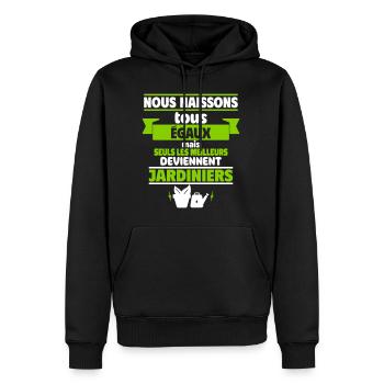 tous les hommes jardiniers - Sweat à capuche Premium bio Homme - noir - Devant - Nico (187cm)