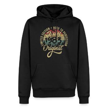 Anniversaire Juillet 1983 Juillet 1983 Juillet 1983 - Sweat à capuche Premium bio Homme - noir - Devant - Nico (187cm)