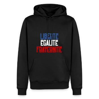 Liberté égalité fraternité - Sweat à capuche Premium bio Homme - noir - Devant - Nico (187cm)