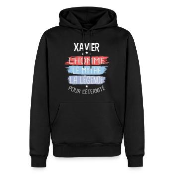 Xavier l'homme le mythe la légende - Sweat à capuche Premium bio Homme - noir - Devant - Nico (187cm)