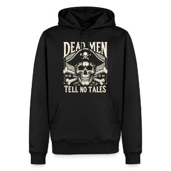 Piraten Totenkopf T-Shirt – Dead Men Tell No Tales - Männer Premium Bio Hoodie - Schwarz - Vorne - Nico (187cm)