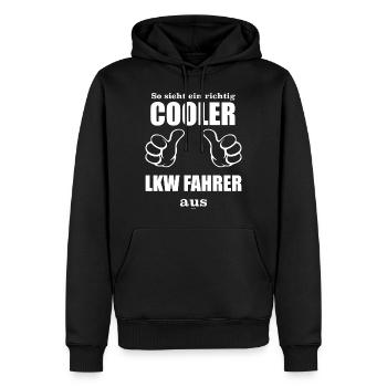 Der Brummi Fahrer: So sieht ein richtig cooler LKW - Männer Premium Bio Hoodie - Schwarz - Vorne - Nico (187cm)