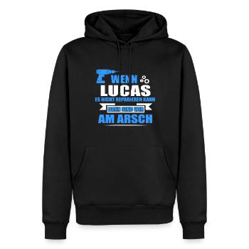 LUCAS -Geschenk - Männer Premium Bio Hoodie - Schwarz - Vorne - Nico (187cm)