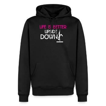 Life is better upside down Pole Fitness Geschenk - Männer Premium Bio Hoodie - Schwarz - Vorne - Nico (187cm)