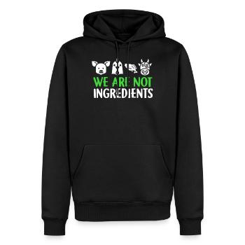 We Are Not Ingredients Vegan Vegetarian Gift - Men’s Premium Organic Hoodie - black - Front - Nico (187cm)