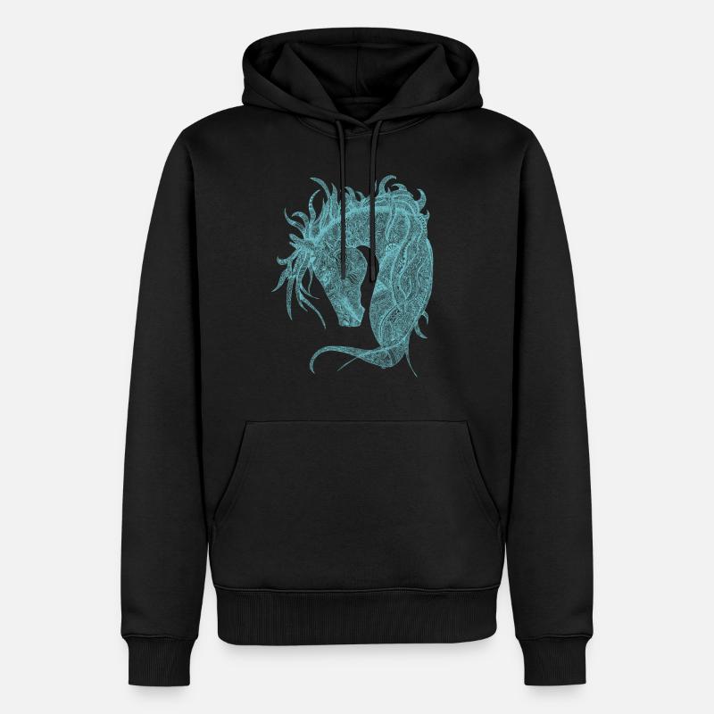 Pferde Kopf Zentangle Türkis - Männer Premium Bio Hoodie - Schwarz