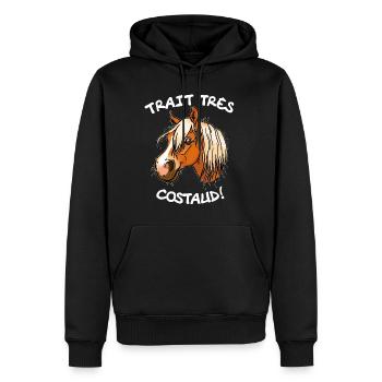 Cheval de trait comtois (texte blanc) - Sweat à capuche Premium bio Homme - noir - Devant - Nico (187cm)