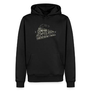 This is how i roll - railroad train - Sweat à capuche Premium bio Homme - noir - Devant - Nico (187cm)