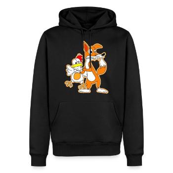Fuchs Huhn Henne Gans Comic Cartoon Geschenk - Männer Premium Bio Hoodie - Schwarz - Vorne - Nico (187cm)