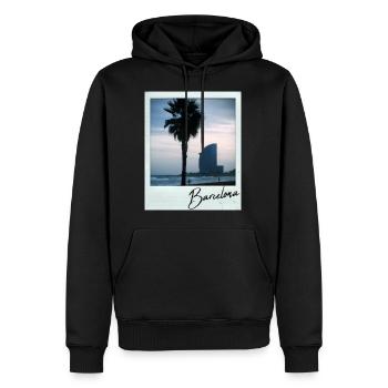 Plage de Barcelone - Sweat à capuche Premium bio Homme - noir - Devant - Nico (187cm)
