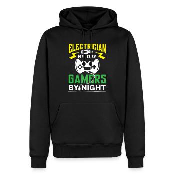 Electrician by Day Gamers by Night - arcade player - Männer Premium Bio Hoodie - Schwarz - Vorne - Nico (187cm)