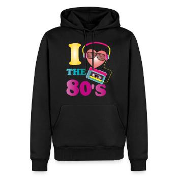 J'aime les années 80 des années 80 - Sweat à capuche Premium bio Homme - noir - Devant - Nico (187cm)